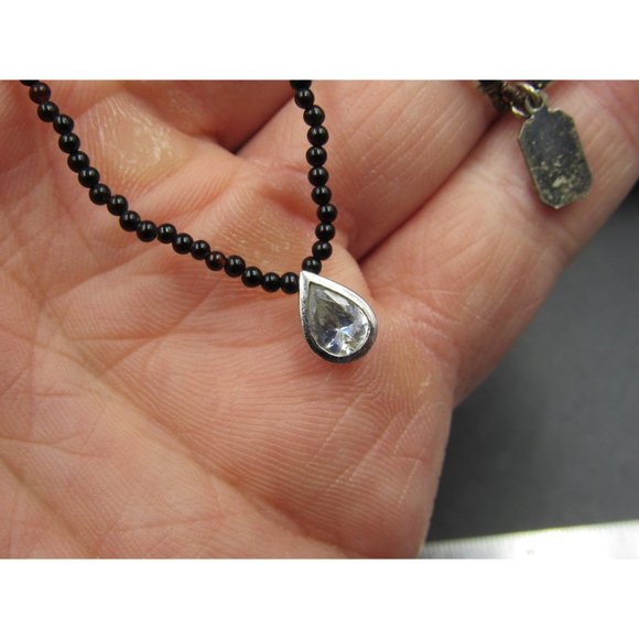 16 Inch Sterling Silver Black Beaded Pear Cubic Zirconia Necklace - Picture 3 of 6